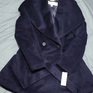 Trina Turk Navy Wool/Alpaca Shawl Wrap Hood Coat NWT Sz 8